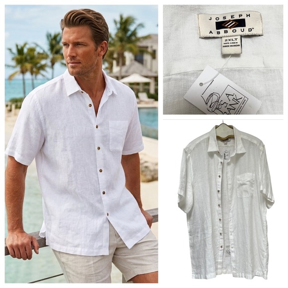 Joseph Abboud Other - Joseph Abboud Men 2XLT White Linen Short Sleeve Button Up Shirt Big & Tall Boxy